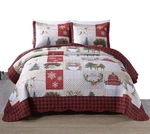 3 Pcs Cabin Christmas Rustic Country Quilt Bedspread Set For Winter Barn Snowman. Fixed Price $49.99.