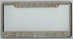 Rare Carson California Boss Unlimited Vintage Racing Dealer License Plate Frame. Fixed Price $98.00.